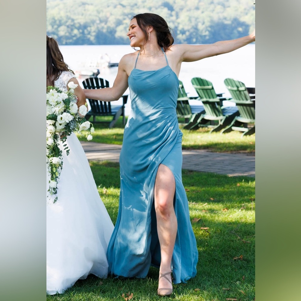 Deep sea Kennedy blue chiffon bridesmaid dress size 4